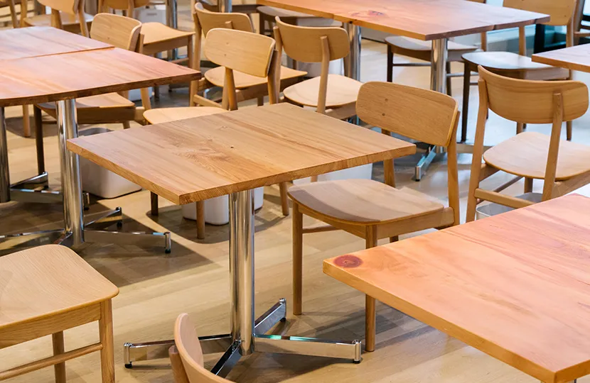 wooden tables;wooden chairs